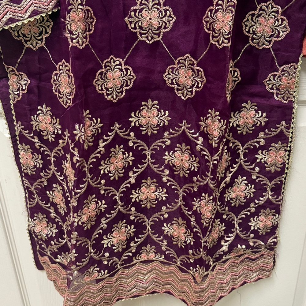 Pakistani Indian — Deep Purple Embroidered Salwar Kameez Custom Stictched #830 - Picture 4 of 10